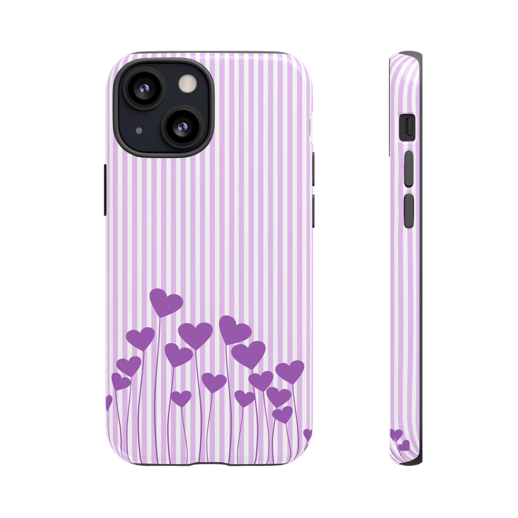 Galentines Day Striped hearts phone case, Purple Heart Floral Stripe Iphone case | Tough Cases - Iphone, Samsung and Pixel Mobile cases