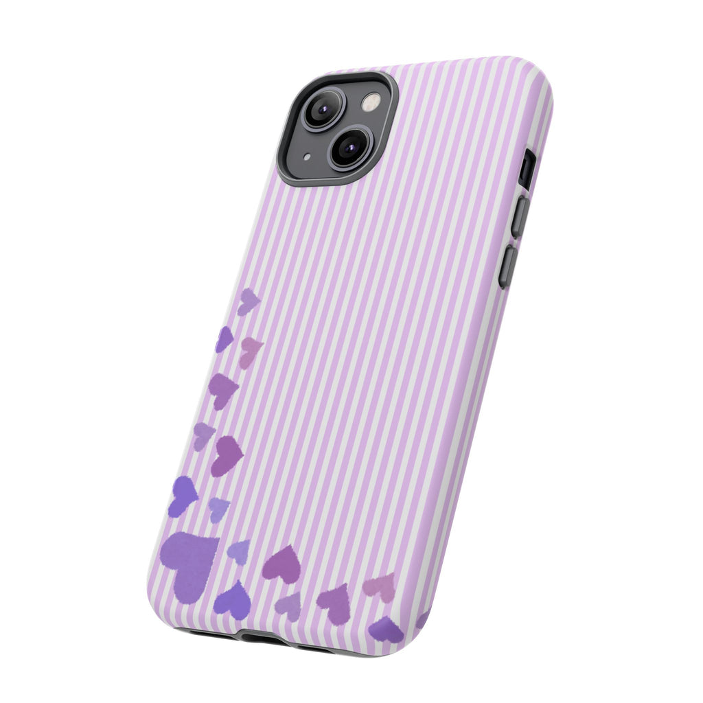 Valentines Day Striped hearts phone case, Purple Heart Floral Stripe Iphone case | Tough Cases - Iphone, Samsung and Pixel Mobile cases