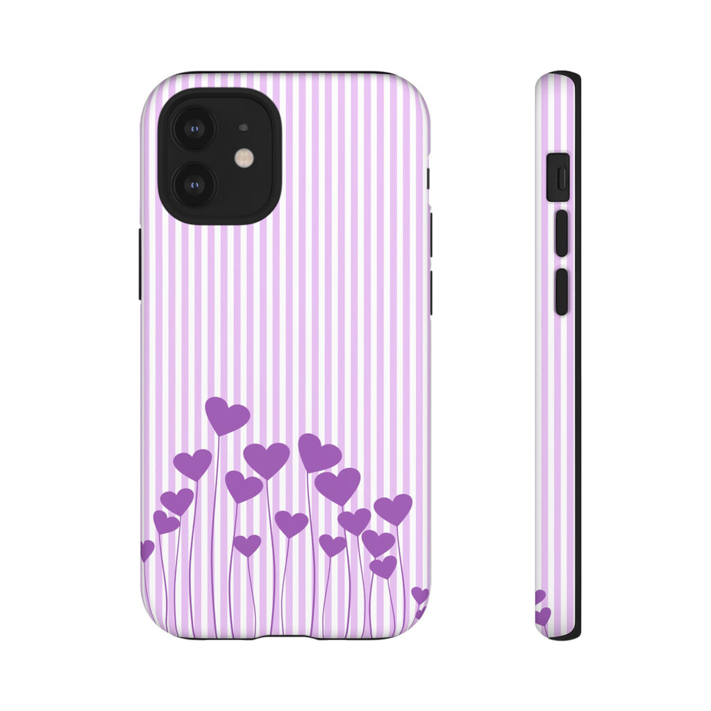 Galentines Day Striped hearts phone case, Purple Heart Floral Stripe Iphone case | Tough Cases - Iphone, Samsung and Pixel Mobile cases