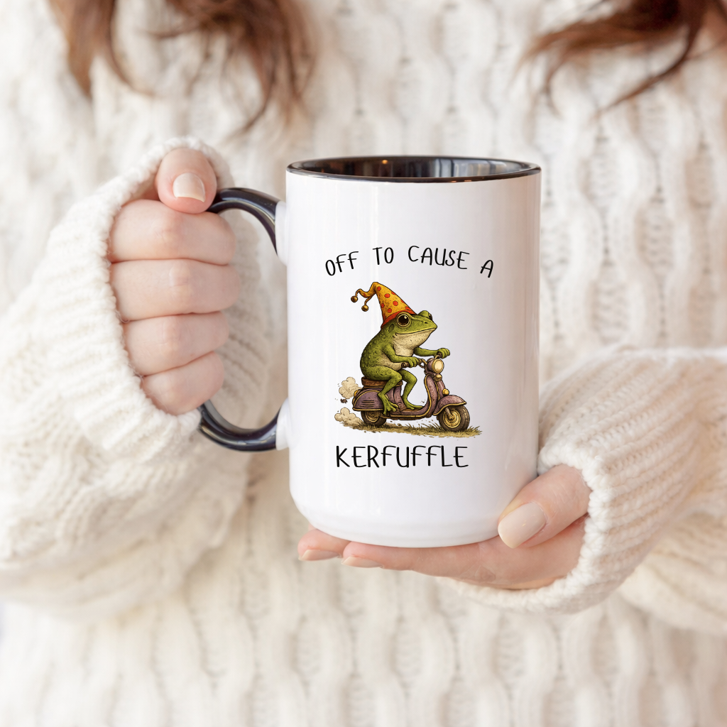 Off to Cause a Kerfuffle Funny Coffee Mug , Funny Sayings, Adult Humor Mug, Frog Meme Mug, Mental Health Mugs, Funny Morning Coffee Mugs