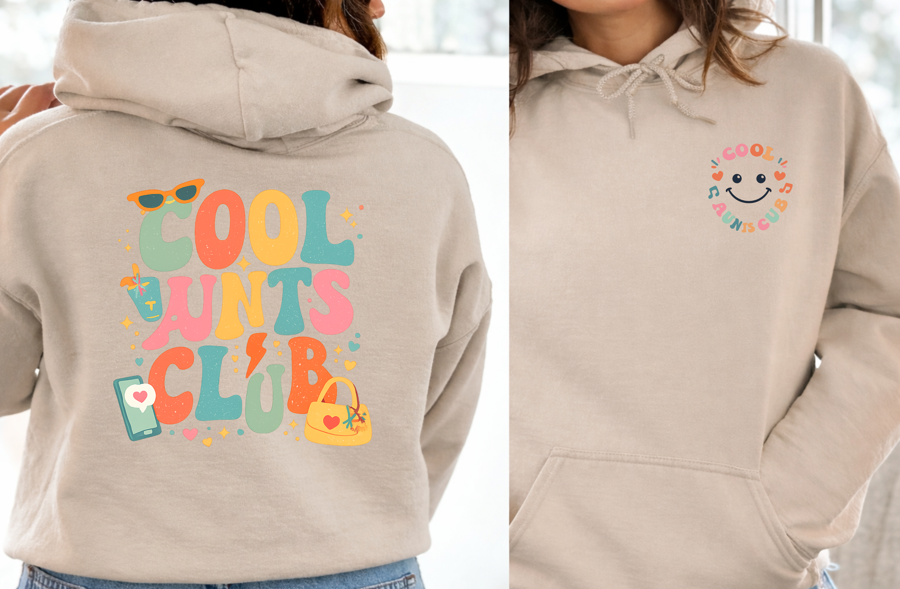 Cool Aunts Club Hoodie Sweatshirt, Retro Groovy Aunt Crewneck, Fun Aunt Gift, Best Aunt Ever Pullover, Auntie Squad Sweater, Unisex Cozy Hoodie, Cute Colorful Back Print