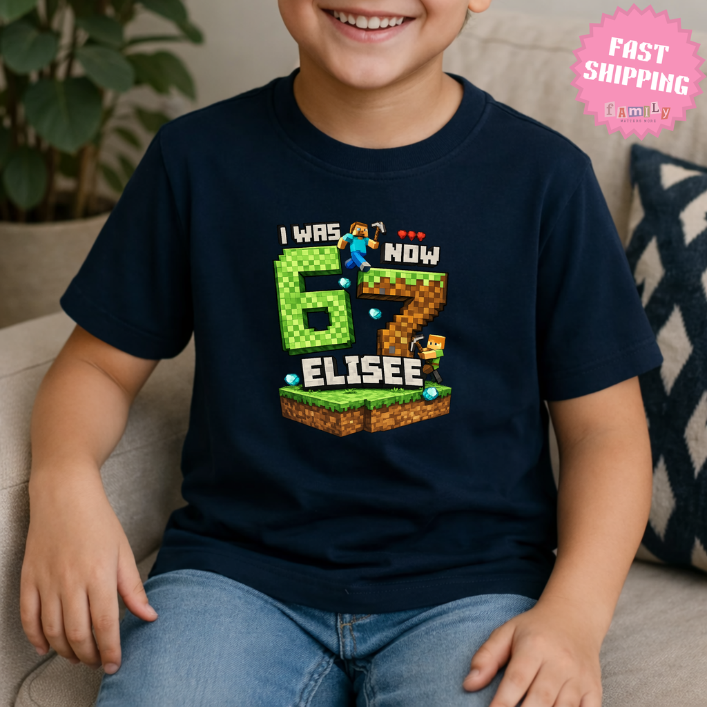 I Was 6 Now I’m 7 Shirt, Six Seven Game Kids Shirt, Funny 67 Meme Birthday Tee, Pixel Gamer 7th Birthday Shirt, Funny Gamer Kid Shirt