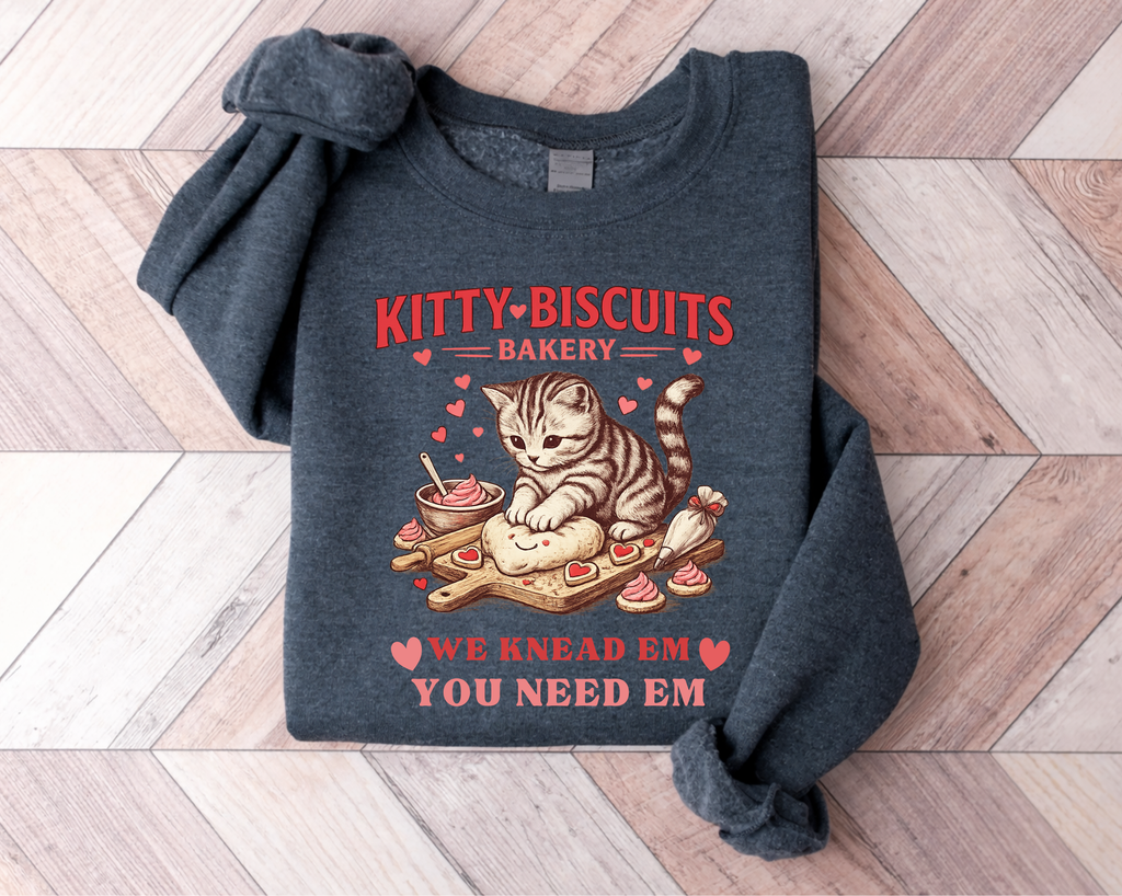 Kitty Biscuits Bakery Shirt, Valentines Cat Sweatshirt, Cute Baking Cat Tee, Funny Aba Shirt, Inappropriate Stupid Unwearable Hoodie