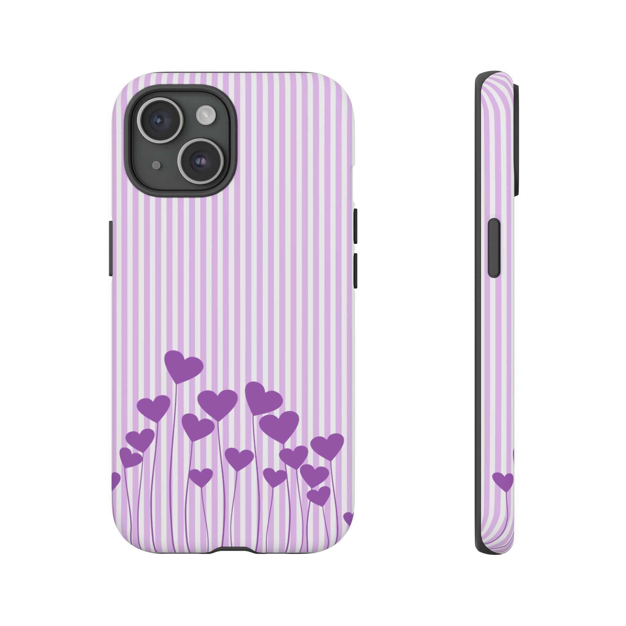 Galentines Day Striped hearts phone case, Purple Heart Floral Stripe Iphone case | Tough Cases - Iphone, Samsung and Pixel Mobile cases