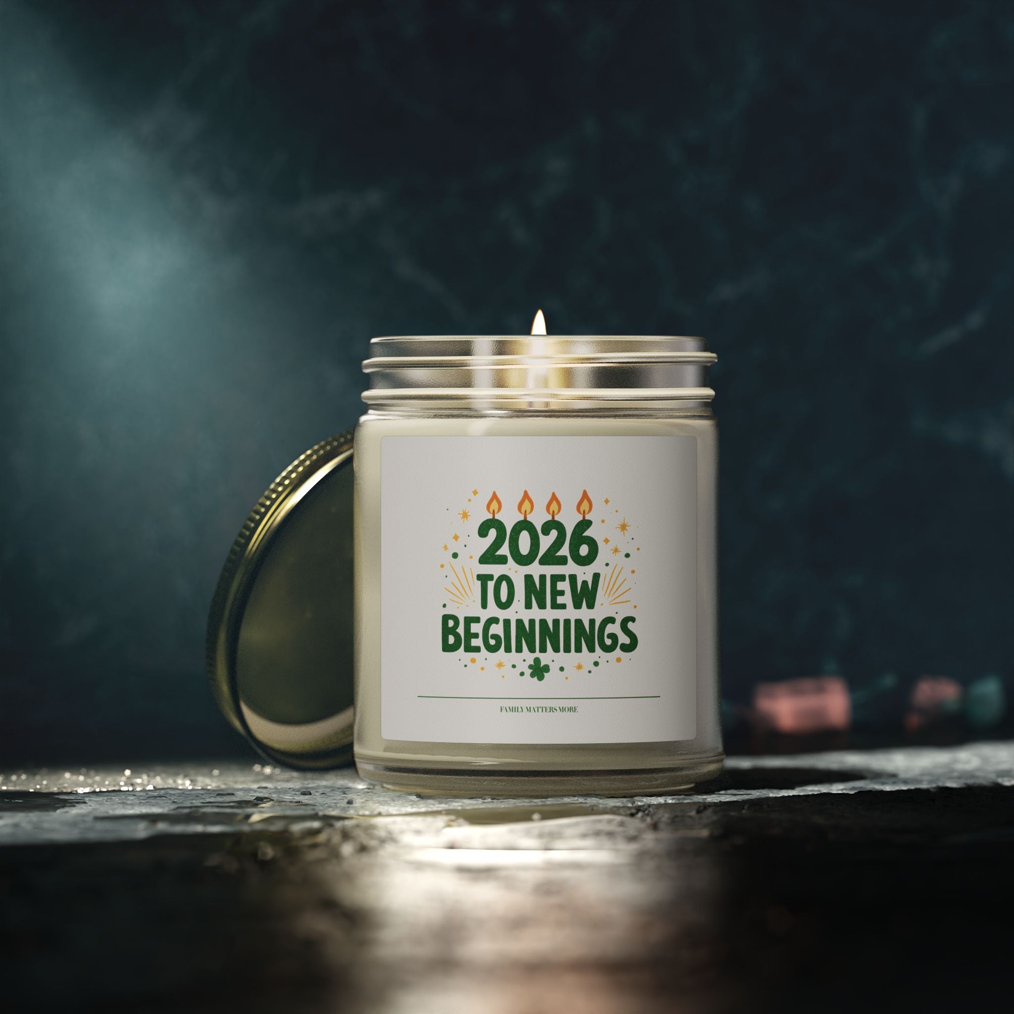 2026 New Beginnings Candle, Happy New Year Scented Soy Candle 4oz 9oz, Hand Poured Jar Candle, NYE Gift Idea