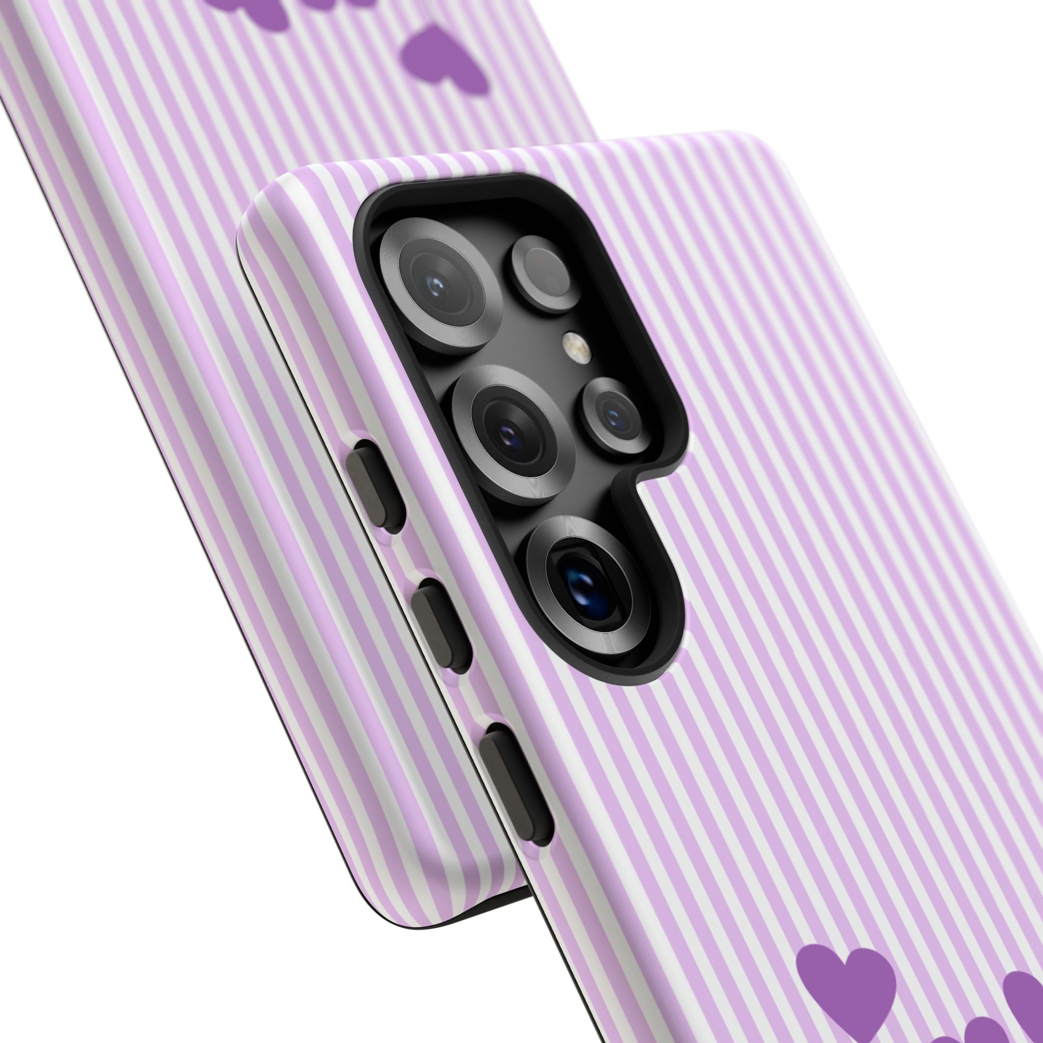 Galentines Day Striped hearts phone case, Purple Heart Floral Stripe Iphone case | Tough Cases - Iphone, Samsung and Pixel Mobile cases