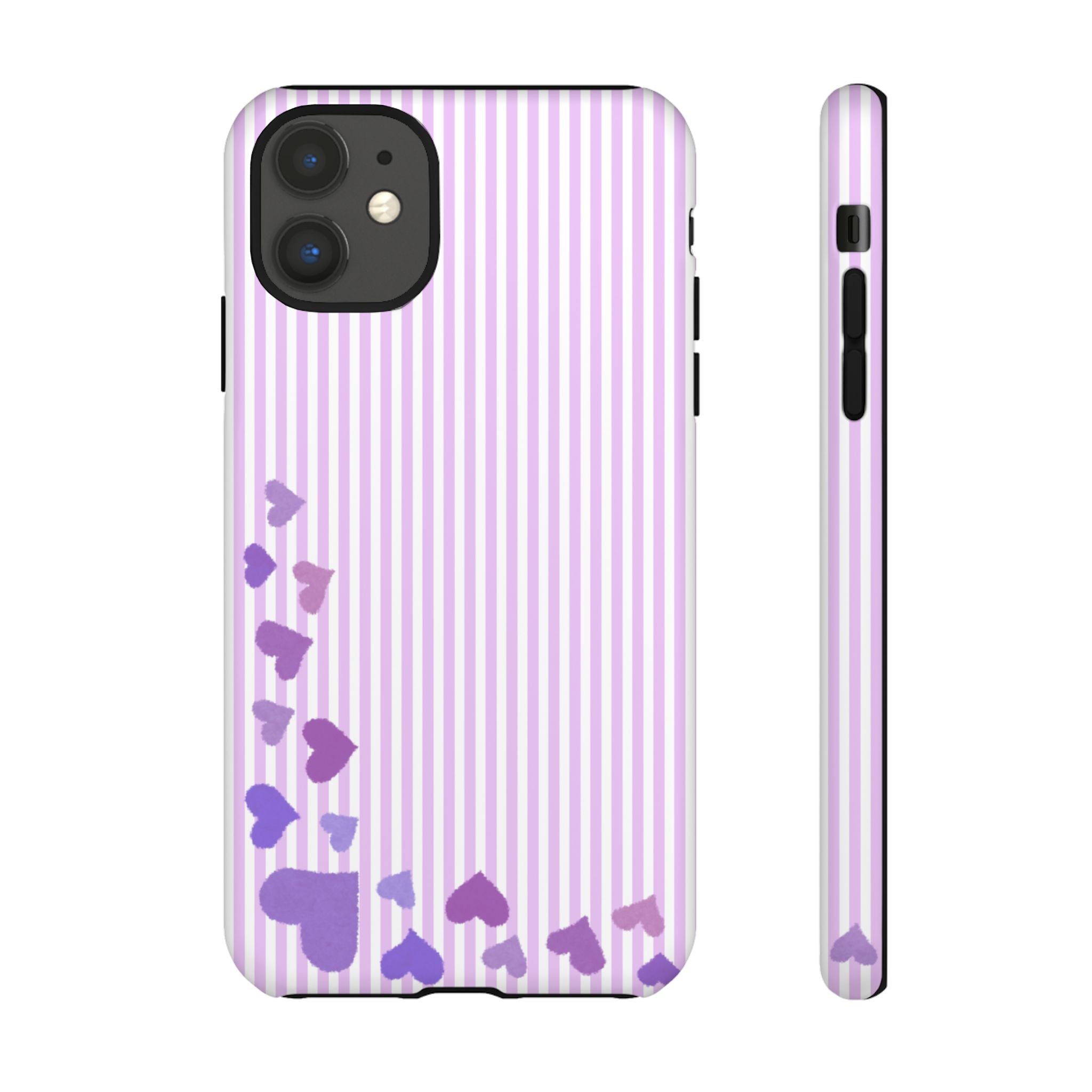 Valentines Day Striped hearts phone case, Purple Heart Floral Stripe Iphone case | Tough Cases - Iphone, Samsung and Pixel Mobile cases