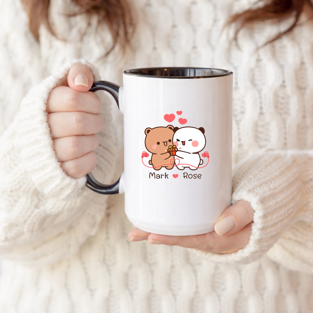 Personalized Cute Couple Mug, Custom Name Love Mug, Kawaii Bear Couple Coffee Mug, Valentine Gift for Her Him, Anniversary Gift, Boyfriend Girlfriend Mug, Cute Valentine Cup