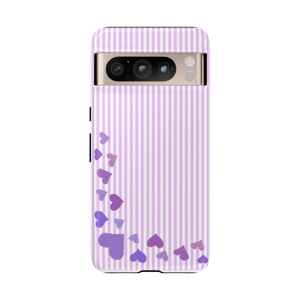 Valentines Day Striped hearts phone case, Purple Heart Floral Stripe Iphone case | Tough Cases - Iphone, Samsung and Pixel Mobile cases
