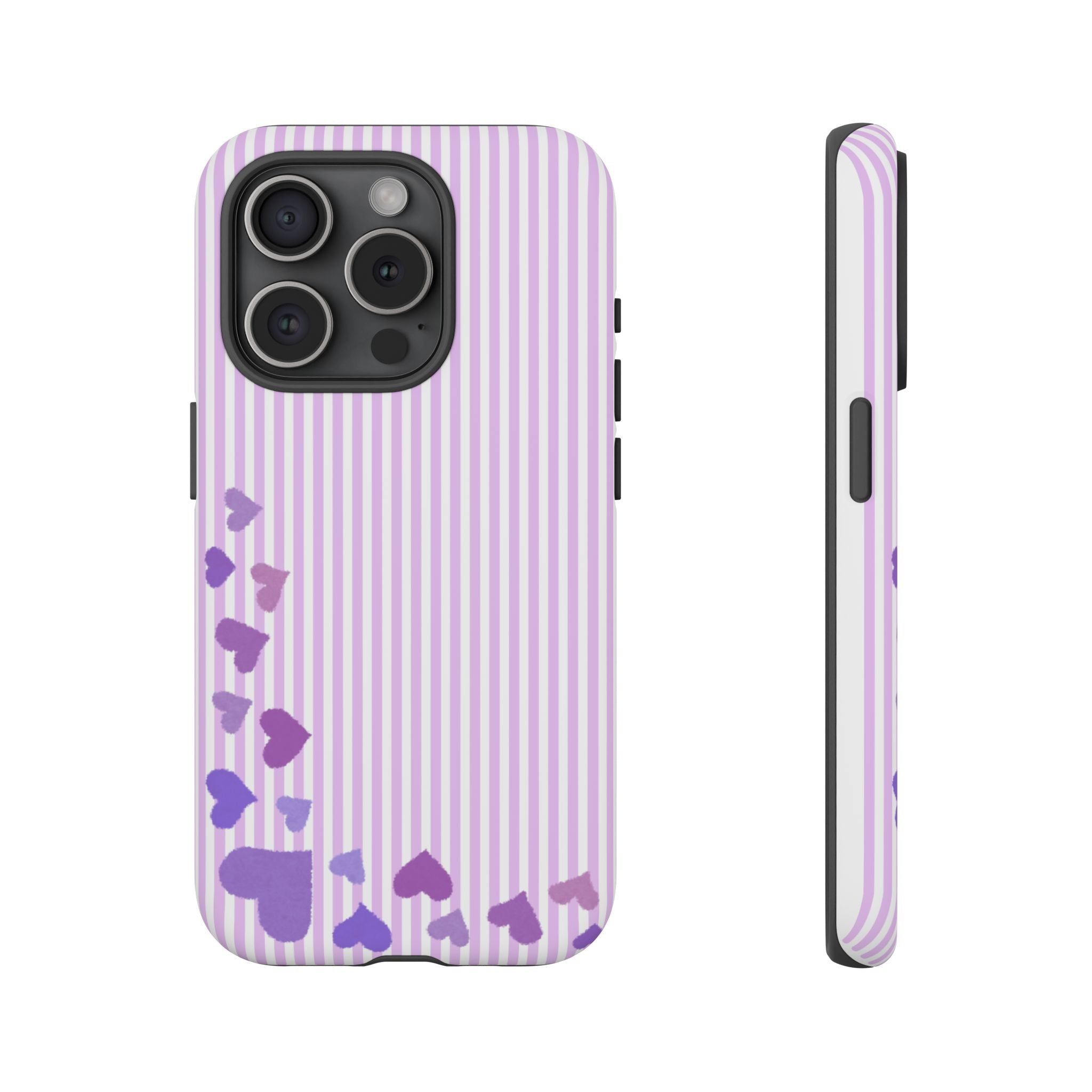 Valentines Day Striped hearts phone case, Purple Heart Floral Stripe Iphone case | Tough Cases - Iphone, Samsung and Pixel Mobile cases