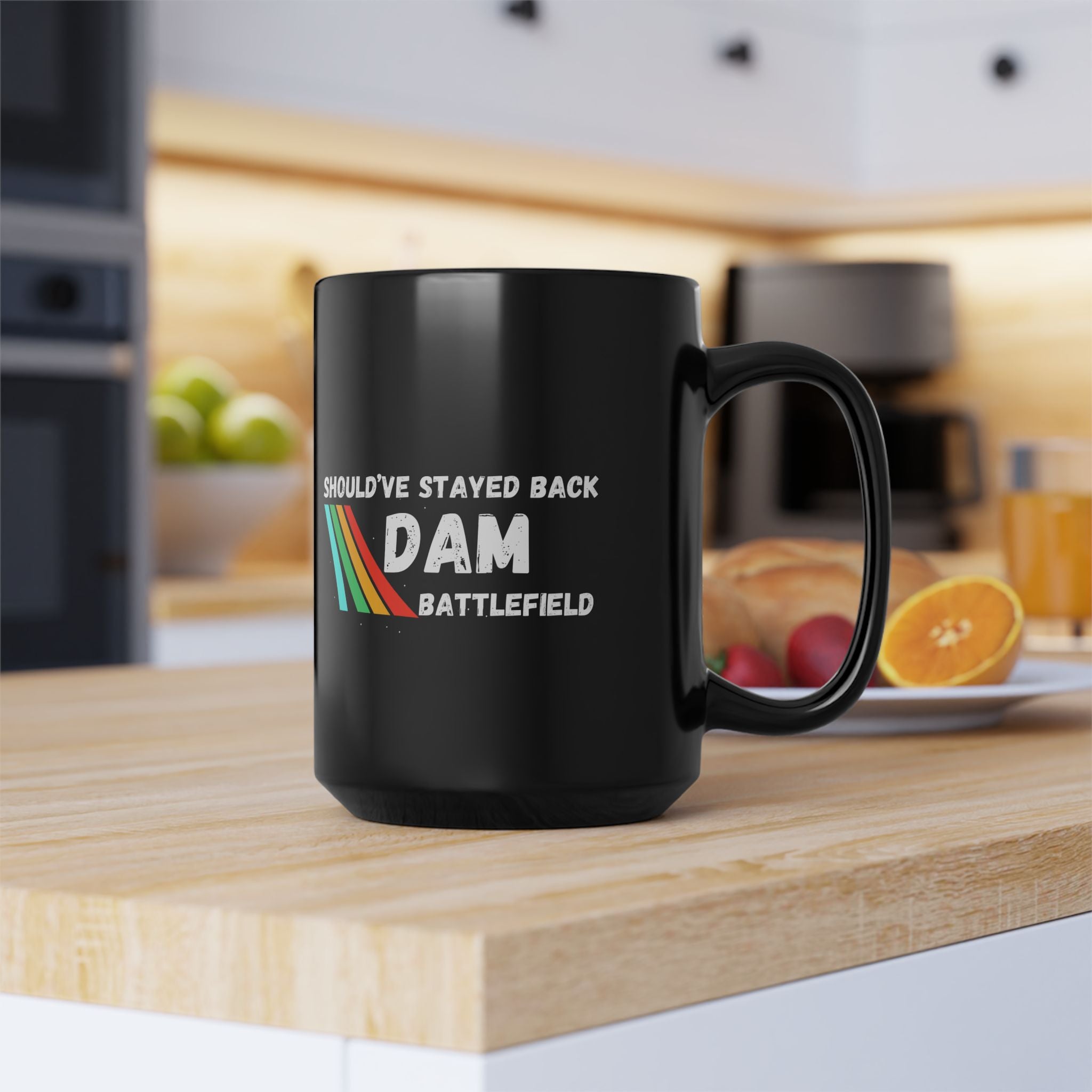 Shouldve Stayed Back Dam Battlefield Mug, Funny Gamer Coffee Mug 11oz 15oz, Arc Raider's Inspired Mug, Retro Rainbow Gaming Gift for Brother