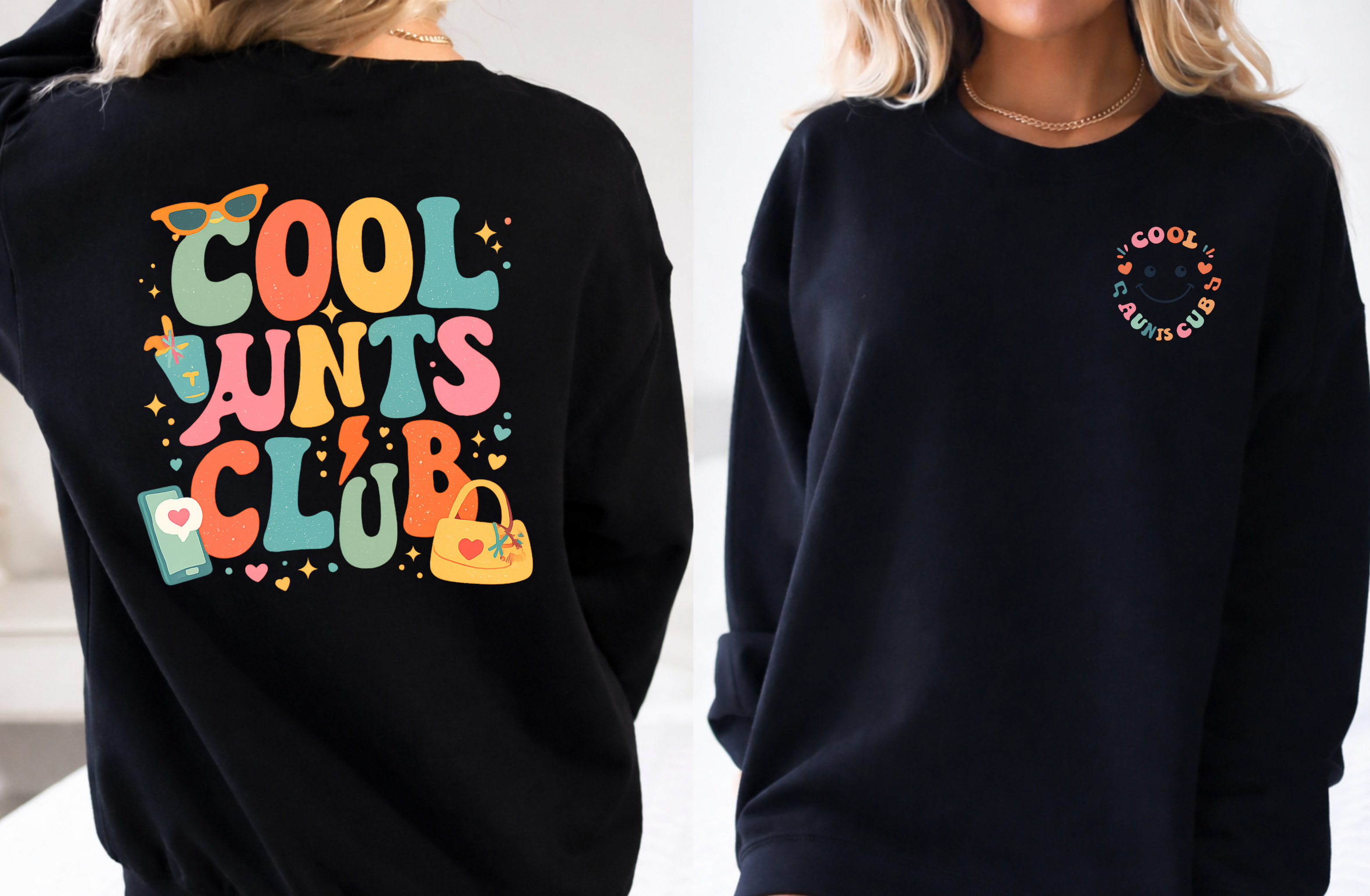 Cool Aunts Club Hoodie Sweatshirt, Retro Groovy Aunt Crewneck, Fun Aunt Gift, Best Aunt Ever Pullover, Auntie Squad Sweater, Unisex Cozy Hoodie, Cute Colorful Back Print