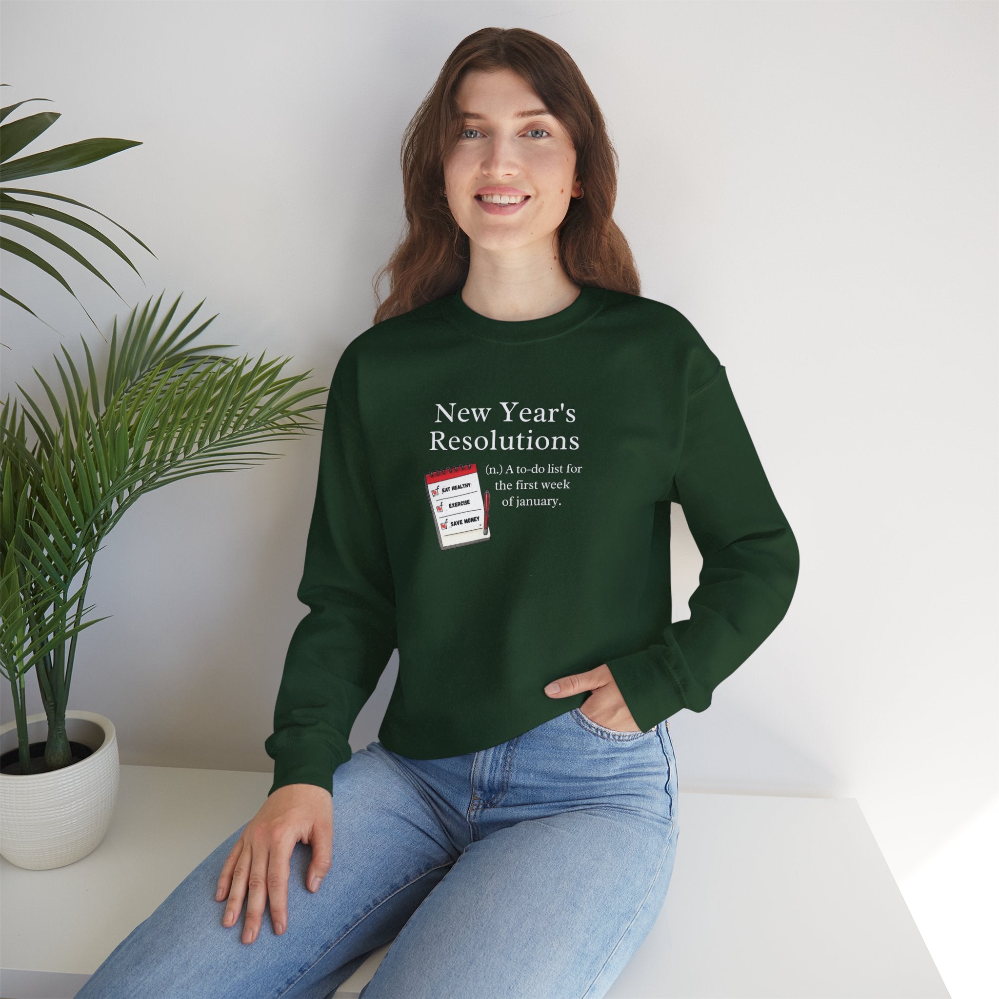 Funny New Year’s Resolutions Sweatshirt Hoodie, New Year Definition Quote Sweater, January Humor Pullover, Unisex Adult Youth Gift