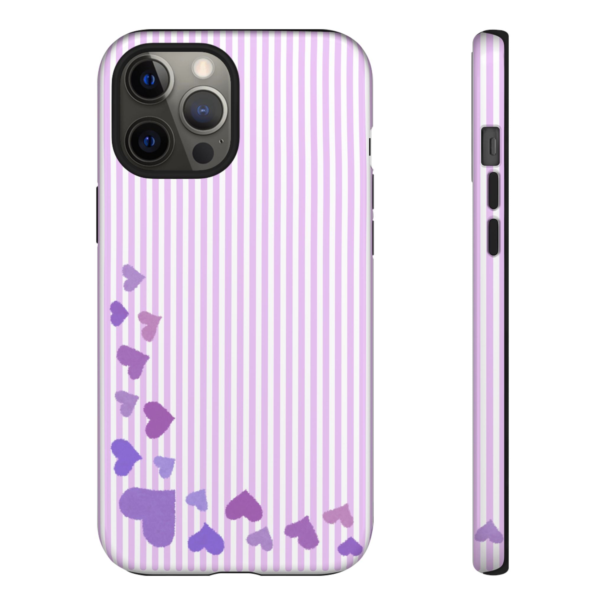Valentines Day Striped hearts phone case, Purple Heart Floral Stripe Iphone case | Tough Cases - Iphone, Samsung and Pixel Mobile cases