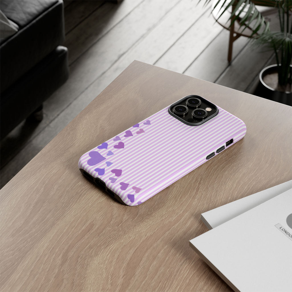 Valentines Day Striped hearts phone case, Purple Heart Floral Stripe Iphone case | Tough Cases - Iphone, Samsung and Pixel Mobile cases