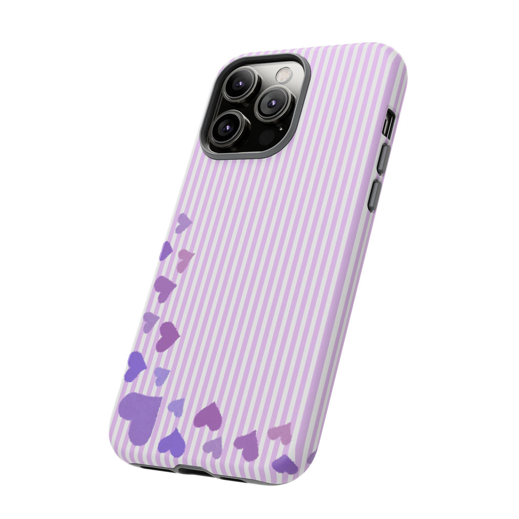 Valentines Day Striped hearts phone case, Purple Heart Floral Stripe Iphone case | Tough Cases - Iphone, Samsung and Pixel Mobile cases