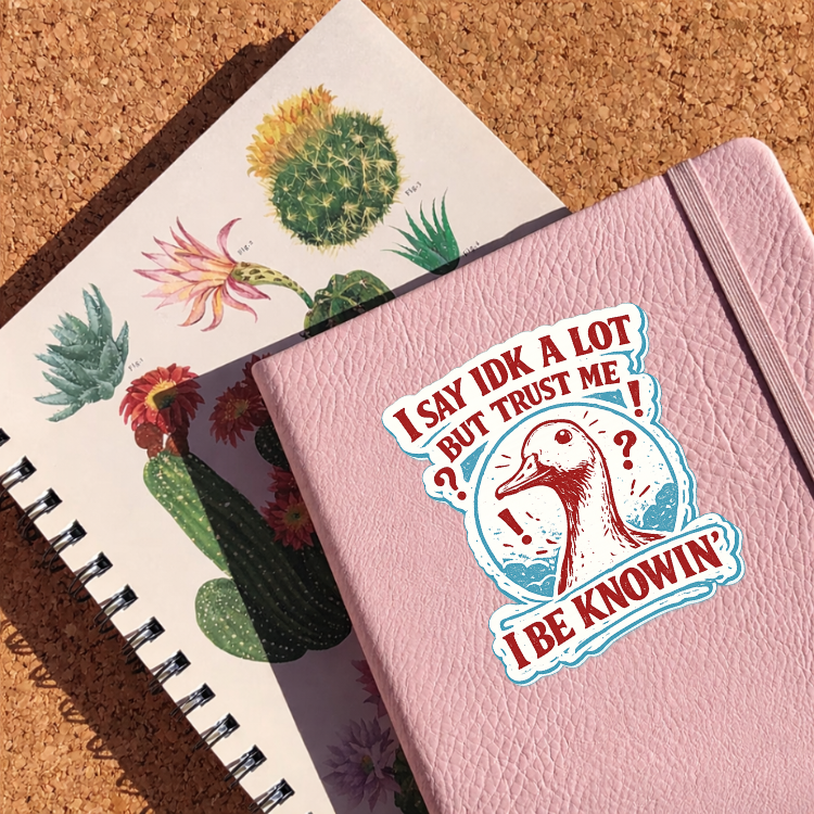 I Say IDK A Lot Sticker | Trust Me I Be Knowin Quote | Funny Goose Vinyl Decal | Meme Humor Sticker for Laptop Water Bottle