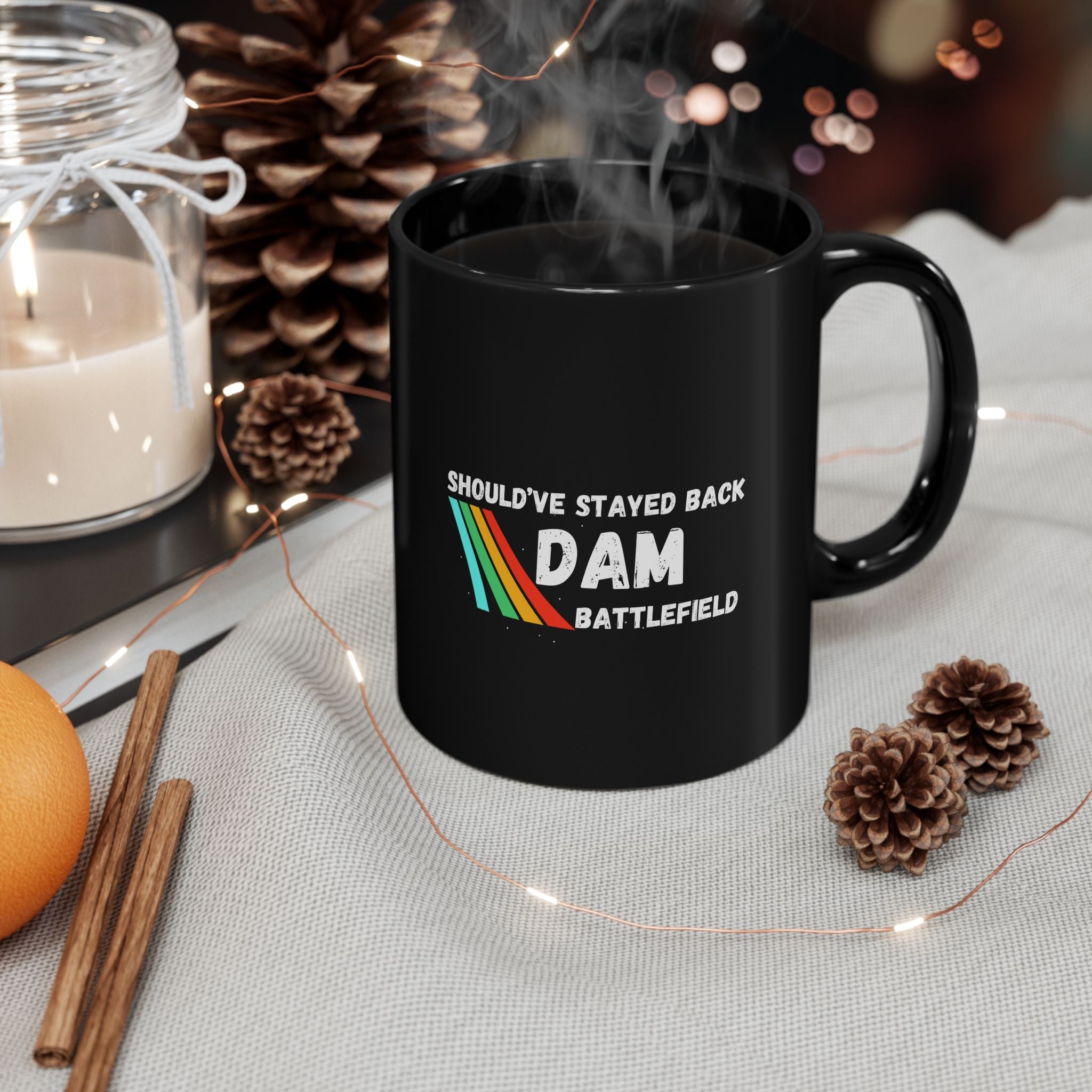 Shouldve Stayed Back Dam Battlefield Mug, Funny Gamer Coffee Mug 11oz 15oz, Arc Raider's Inspired Mug, Retro Rainbow Gaming Gift for Brother