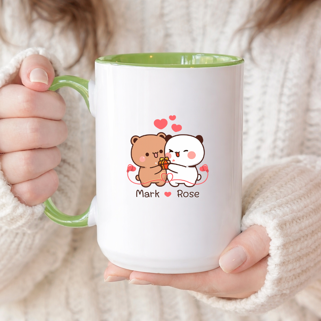 Personalized Cute Couple Mug, Custom Name Love Mug, Kawaii Bear Couple Coffee Mug, Valentine Gift for Her Him, Anniversary Gift, Boyfriend Girlfriend Mug, Cute Valentine Cup