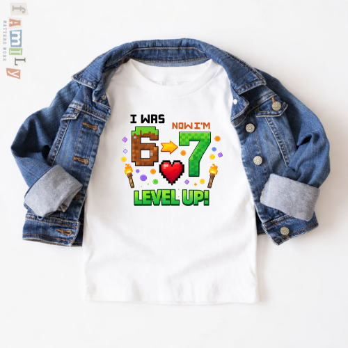 I Was 6 Now I’m 7 Gamer Birthday Shirt, Level Up 7th Birthday Tee, Video Game Party Shirt for Boys Girls, Pixel Gaming Birthday Outfit, Seven Birthday Gift Shirt