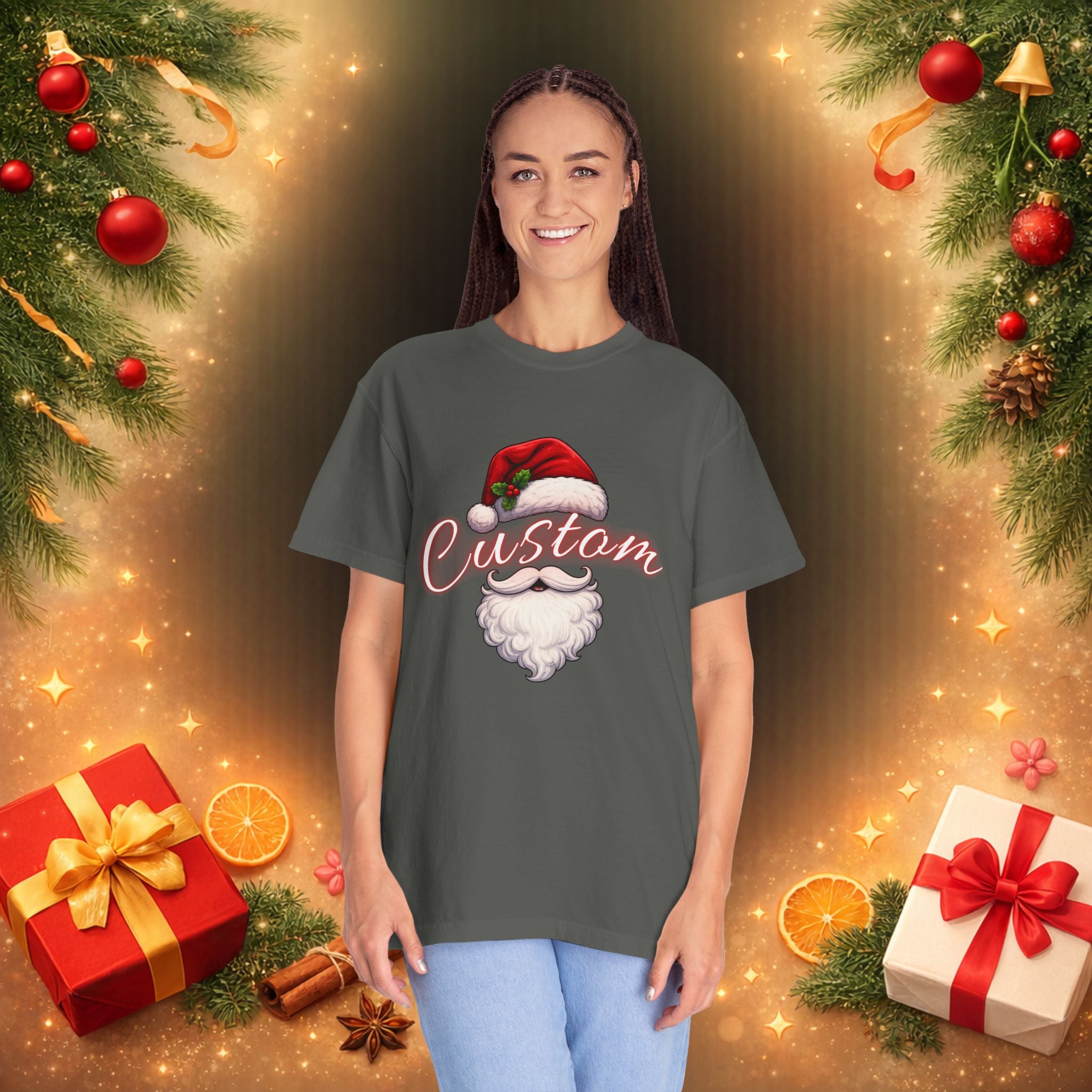 Custom Family Christmas Name Shirt | Personalized Holiday T-Shirts Matching Family Xmas Tees | Custom Santa Hat Family Shirts Christmas Gift