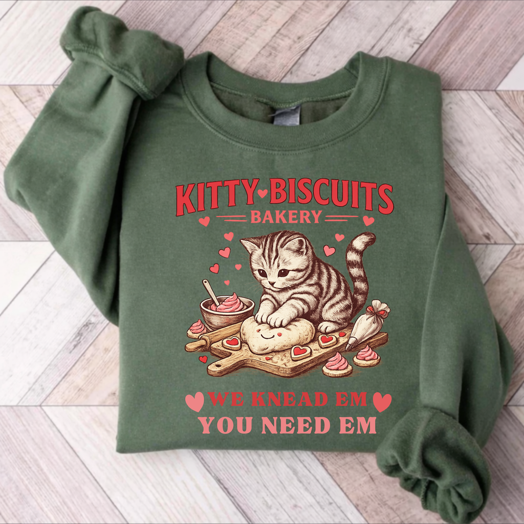 Kitty Biscuits Bakery Shirt, Valentines Cat Sweatshirt, Cute Baking Cat Tee, Funny Aba Shirt, Inappropriate Stupid Unwearable Hoodie