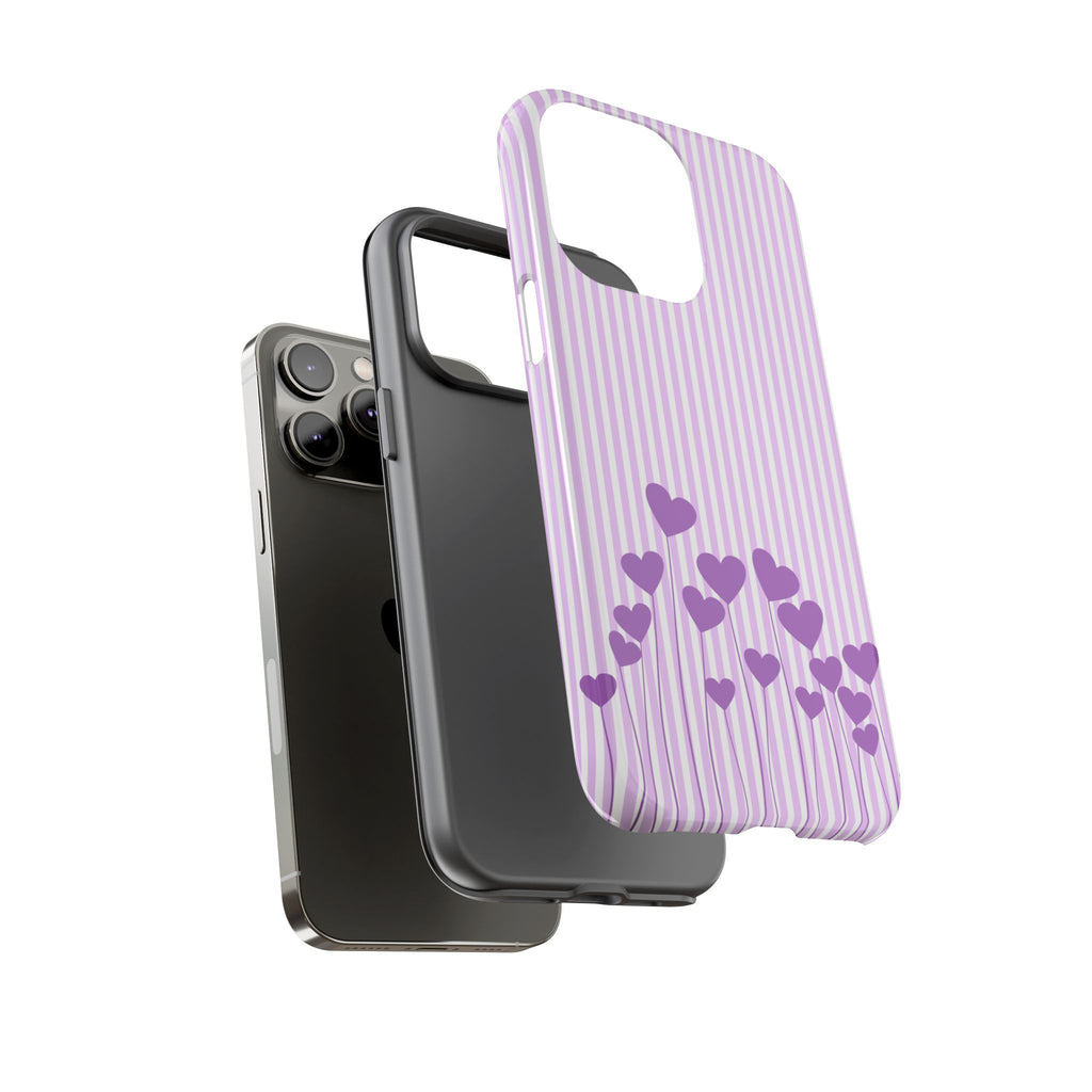 Galentines Day Striped hearts phone case, Purple Heart Floral Stripe Iphone case | Tough Cases - Iphone, Samsung and Pixel Mobile cases