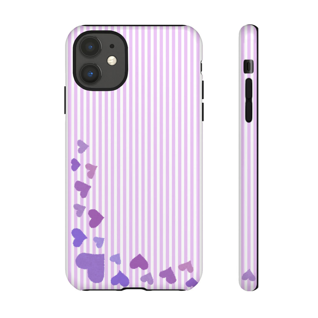 Valentines Day Striped hearts phone case, Purple Heart Floral Stripe Iphone case | Tough Cases - Iphone, Samsung and Pixel Mobile cases
