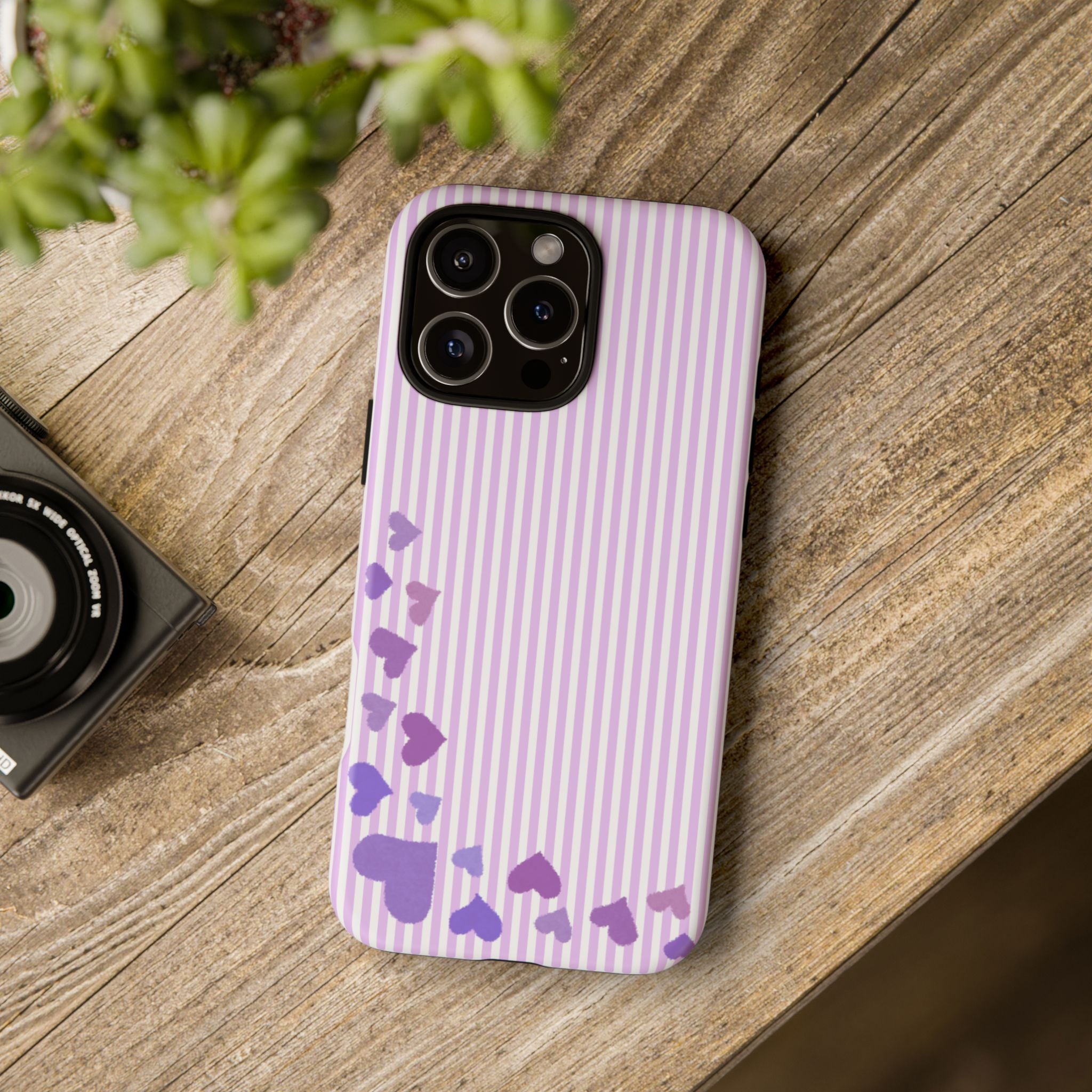 Valentines Day Striped hearts phone case, Purple Heart Floral Stripe Iphone case | Tough Cases - Iphone, Samsung and Pixel Mobile cases