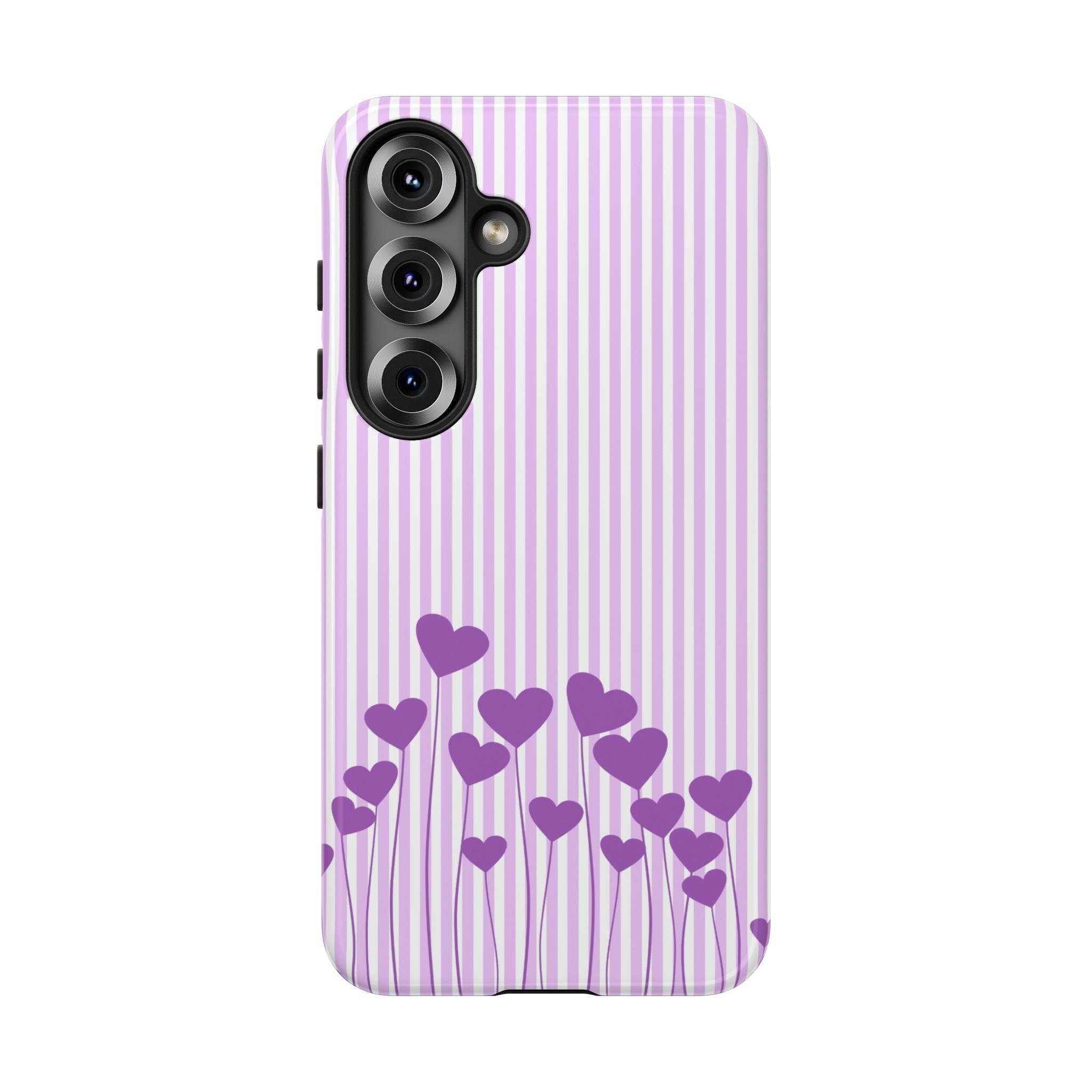 Galentines Day Striped hearts phone case, Purple Heart Floral Stripe Iphone case | Tough Cases - Iphone, Samsung and Pixel Mobile cases