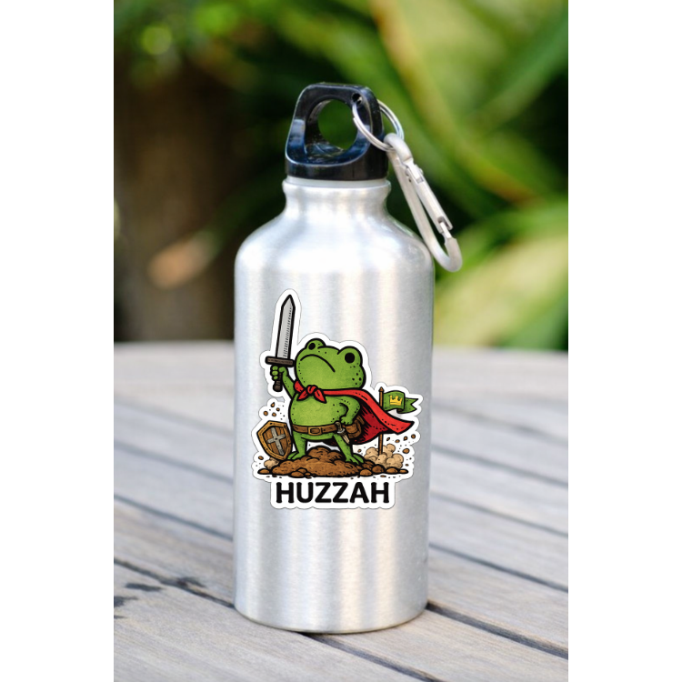 Huzzah Frog With Sword Sticker | Funny Medieval Frog Vinyl Decal | Fantasy Knight Humor | Cute Frog Sticker for Laptop Bottle