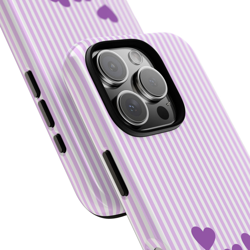 Galentines Day Striped hearts phone case, Purple Heart Floral Stripe Iphone case | Tough Cases - Iphone, Samsung and Pixel Mobile cases