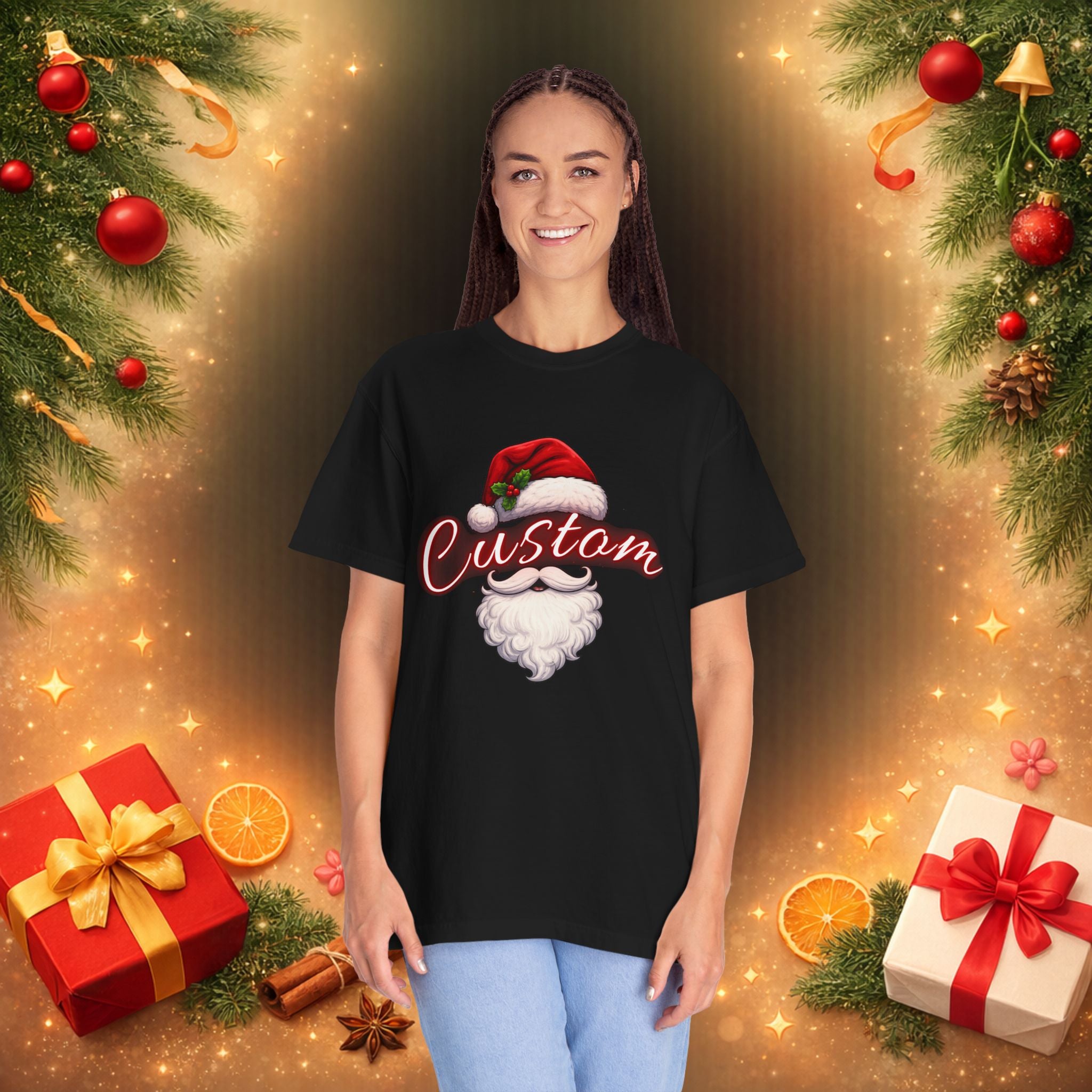 Custom Family Christmas Name Shirt | Personalized Holiday T-Shirts Matching Family Xmas Tees | Custom Santa Hat Family Shirts Christmas Gift