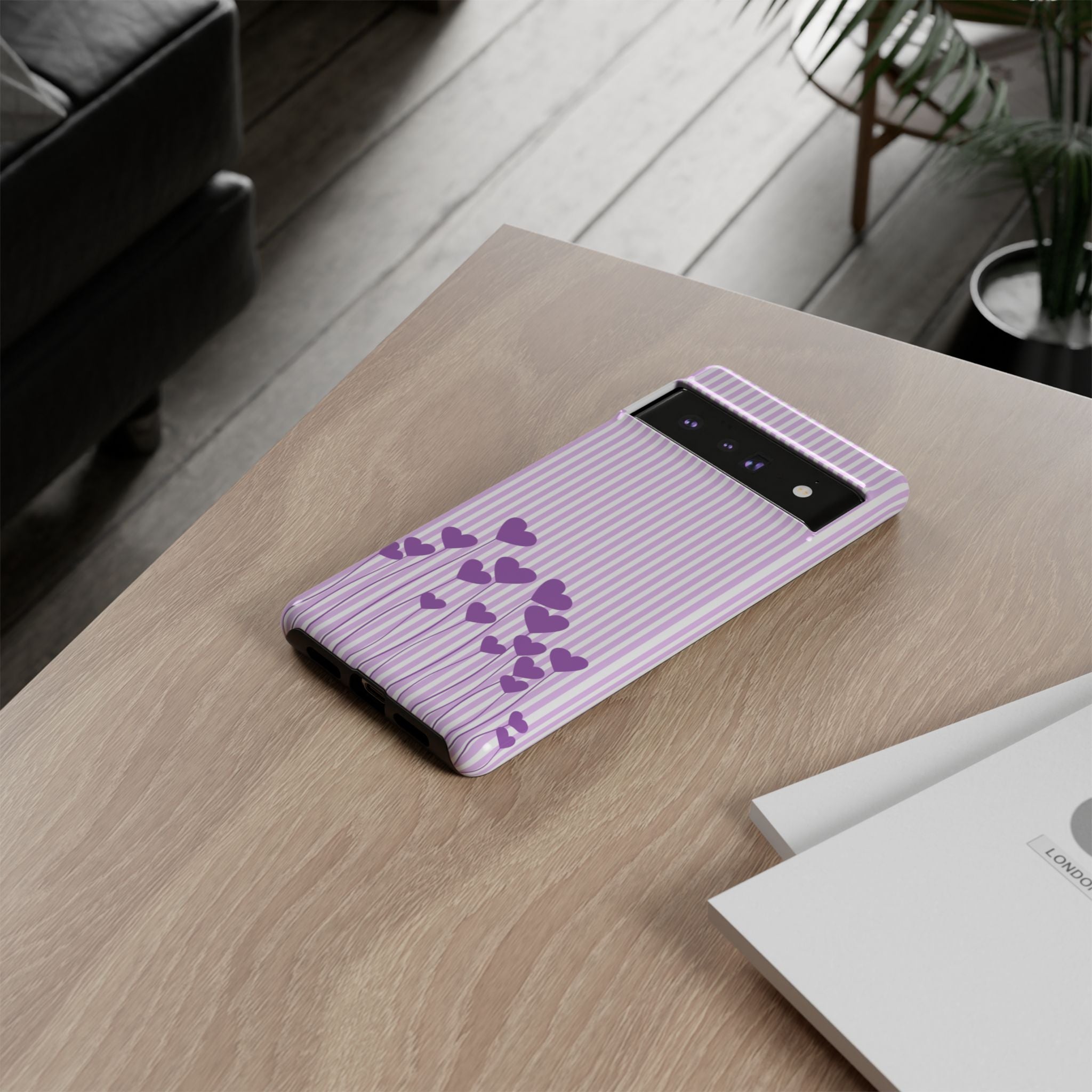 Galentines Day Striped hearts phone case, Purple Heart Floral Stripe Iphone case | Tough Cases - Iphone, Samsung and Pixel Mobile cases