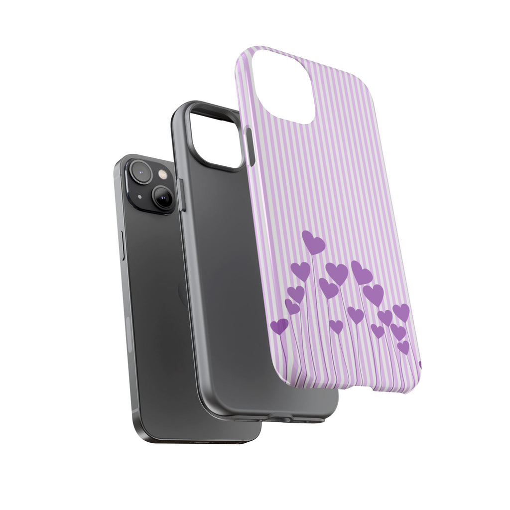 Galentines Day Striped hearts phone case, Purple Heart Floral Stripe Iphone case | Tough Cases - Iphone, Samsung and Pixel Mobile cases