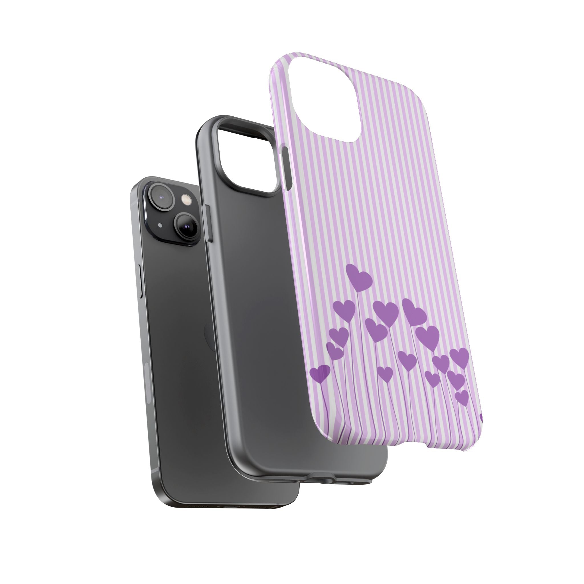 Galentines Day Striped hearts phone case, Purple Heart Floral Stripe Iphone case | Tough Cases - Iphone, Samsung and Pixel Mobile cases