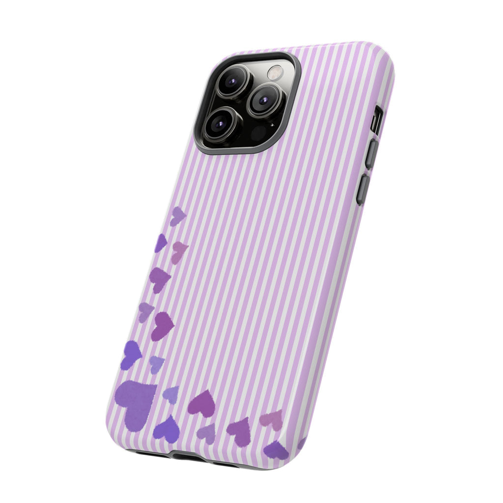 Valentines Day Striped hearts phone case, Purple Heart Floral Stripe Iphone case | Tough Cases - Iphone, Samsung and Pixel Mobile cases