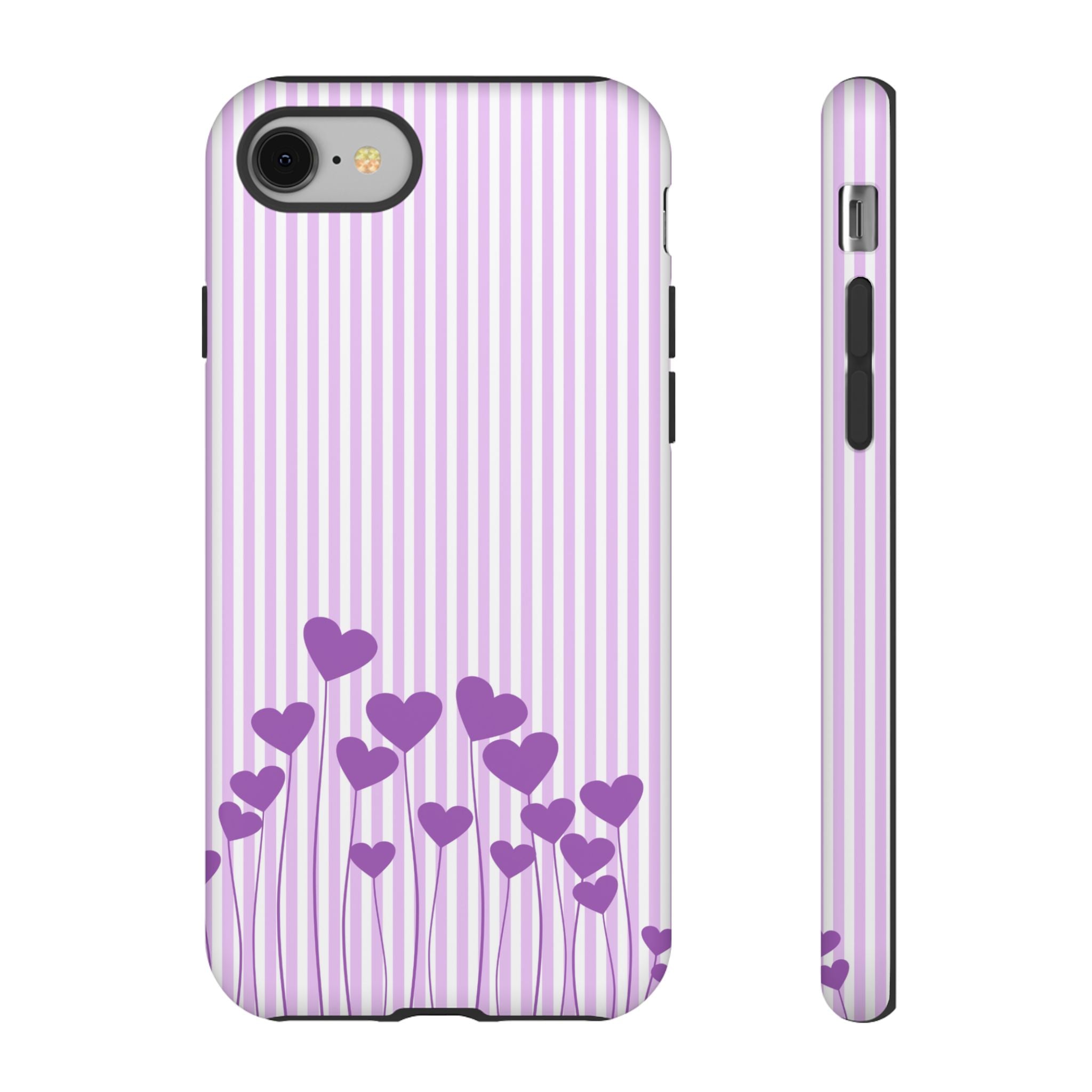 Galentines Day Striped hearts phone case, Purple Heart Floral Stripe Iphone case | Tough Cases - Iphone, Samsung and Pixel Mobile cases