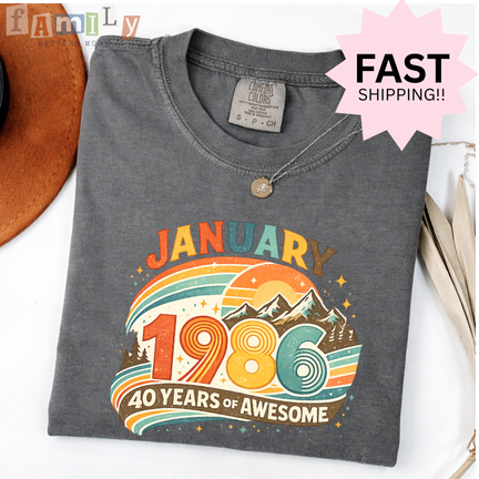40th Birthday Retro Tshirt, 1986 Birthday Sweatshirt Gift, 40 Years Bday Number Hoodie for Women / Men, Forties Bday Tee For Wife Or Husband
