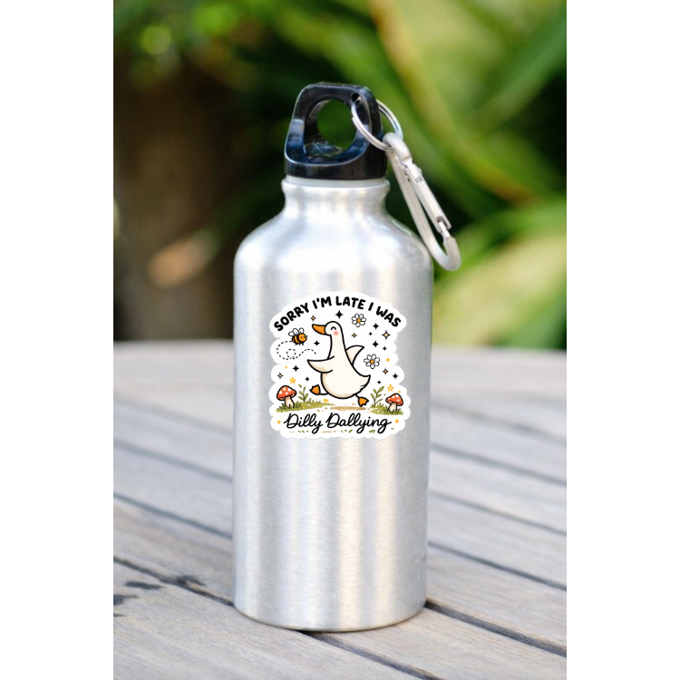 Sorry I’m Late Dilly Dallying Goose Sticker | Cute Funny Goose Vinyl Decal | Procrastination Humor | Laptop Water Bottle Sticker