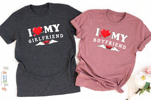I Love My Girlfriend Shirt & I Love My Boyfriend Shirt, Matching Couples Valentine Shirts, His and Hers Tees, Cute Heart Couple Outfit, Unisex Adult Youth