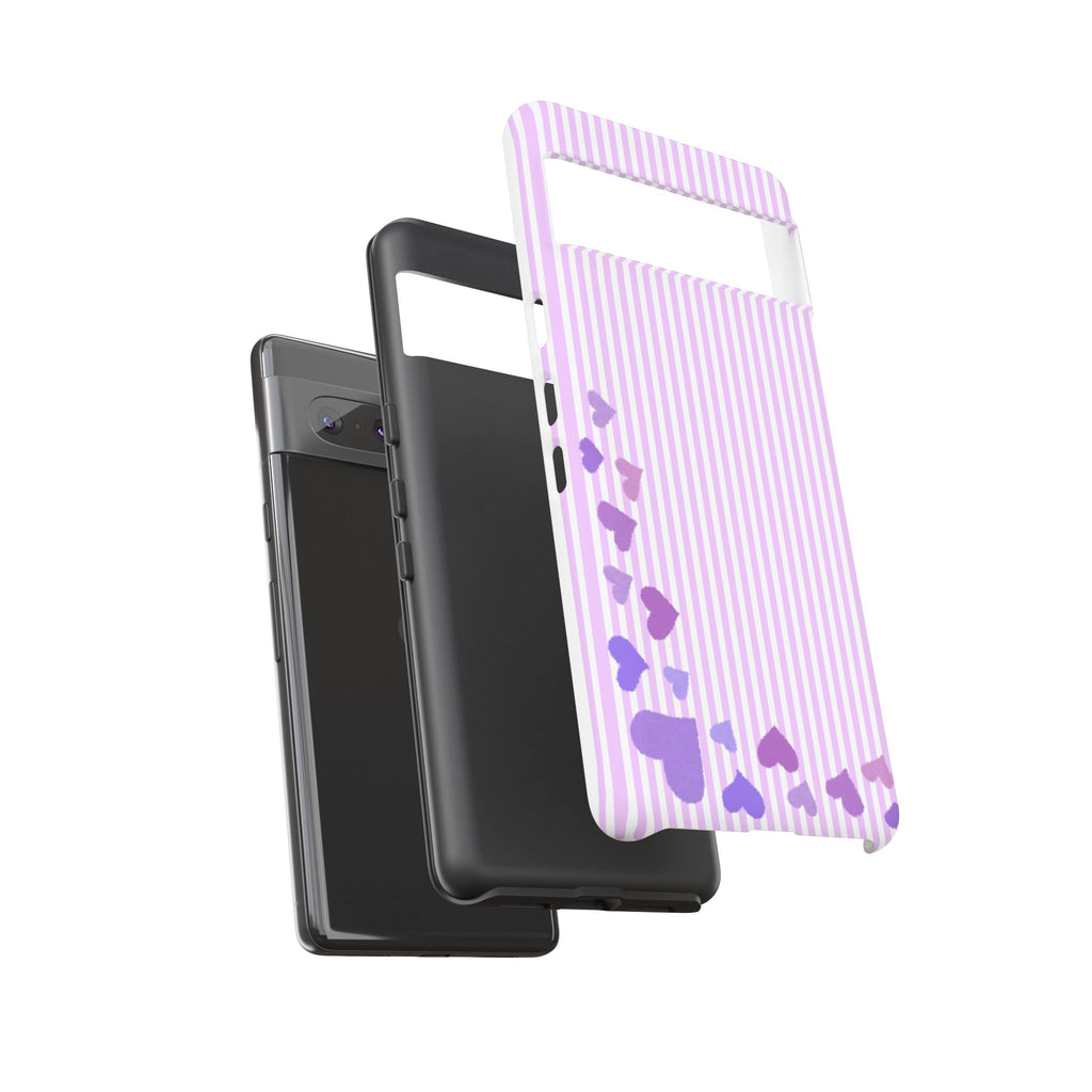Valentines Day Striped hearts phone case, Purple Heart Floral Stripe Iphone case | Tough Cases - Iphone, Samsung and Pixel Mobile cases