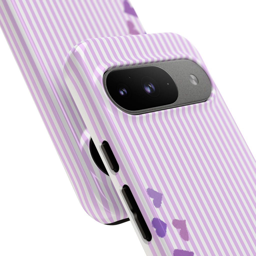 Valentines Day Striped hearts phone case, Purple Heart Floral Stripe Iphone case | Tough Cases - Iphone, Samsung and Pixel Mobile cases