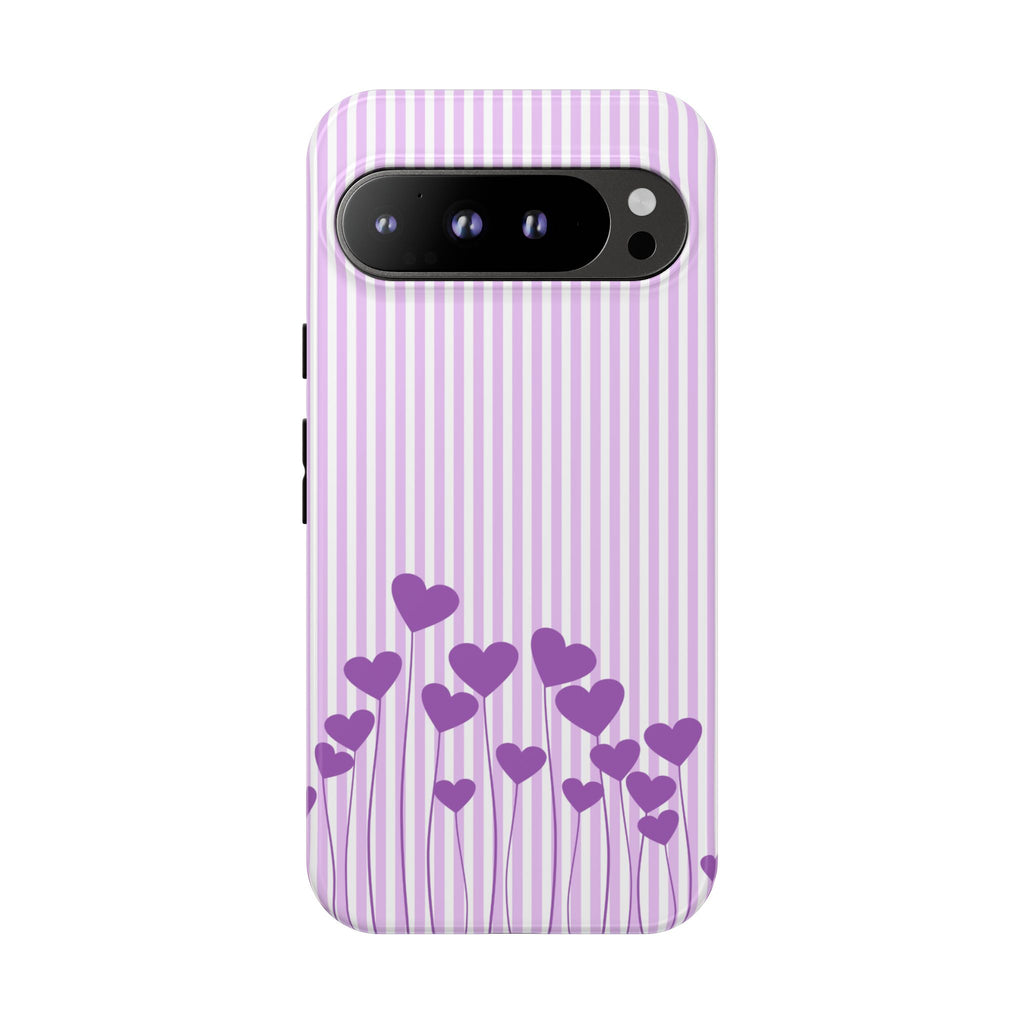 Galentines Day Striped hearts phone case, Purple Heart Floral Stripe Iphone case | Tough Cases - Iphone, Samsung and Pixel Mobile cases