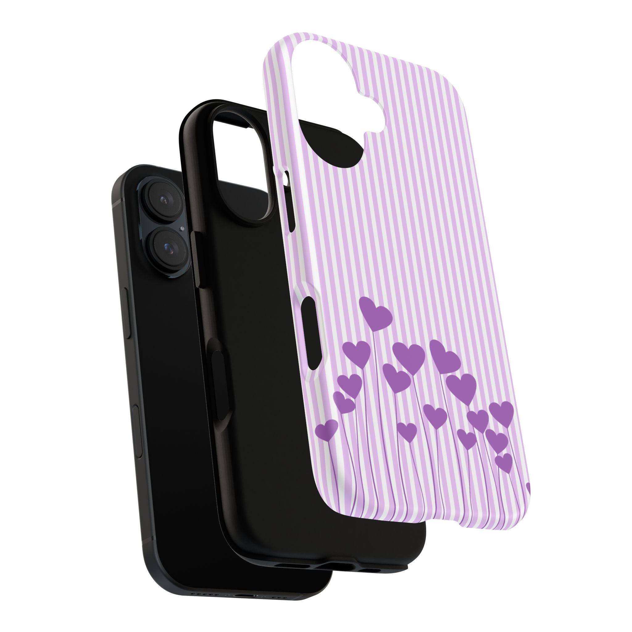 Galentines Day Striped hearts phone case, Purple Heart Floral Stripe Iphone case | Tough Cases - Iphone, Samsung and Pixel Mobile cases
