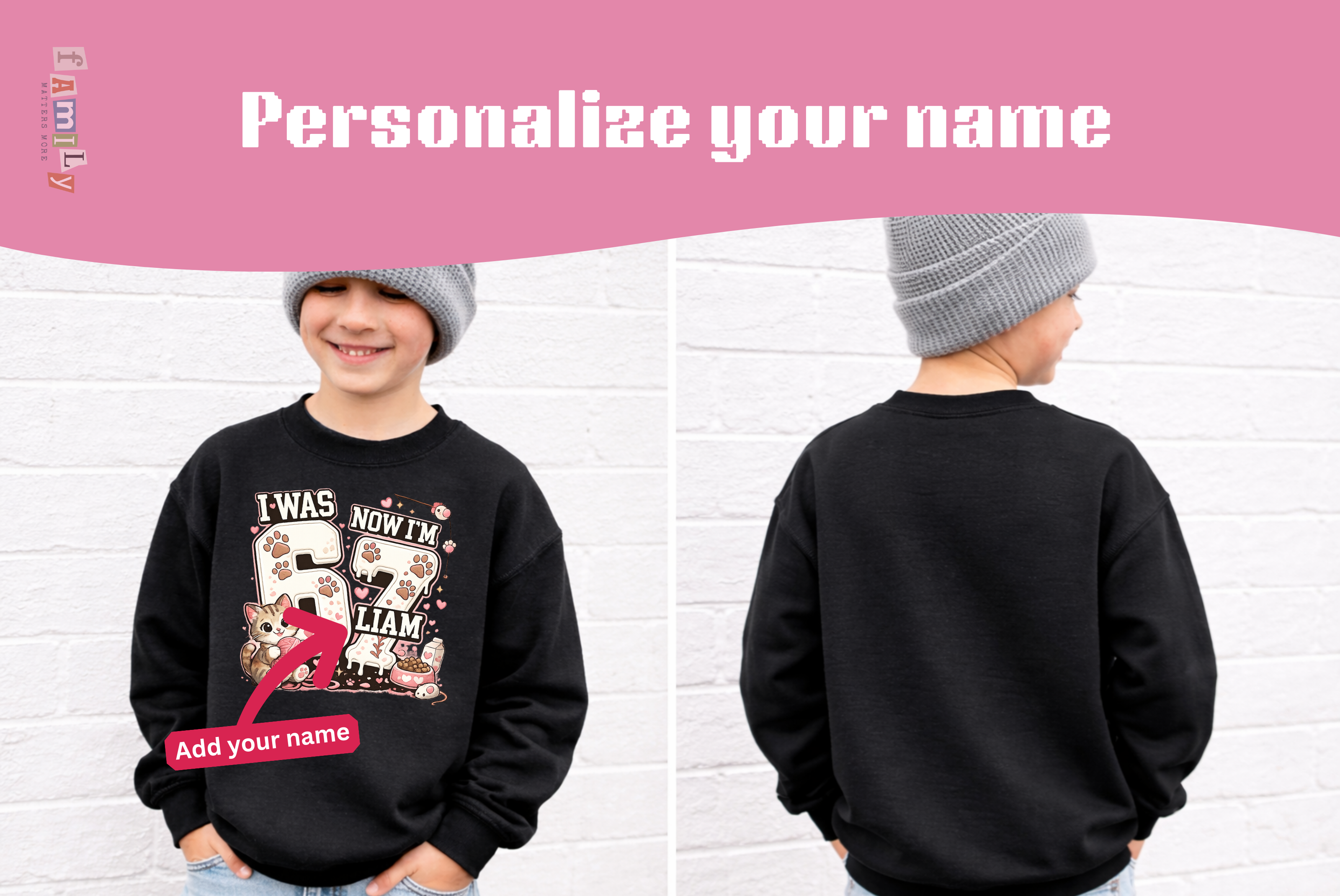 I Was 6 Now I’m 7 Cat lover Birthday Shirt, Personalized Name 7th Birthday Valentines Day Tee, Youth Kids Pet Party Gift, Custom Age
