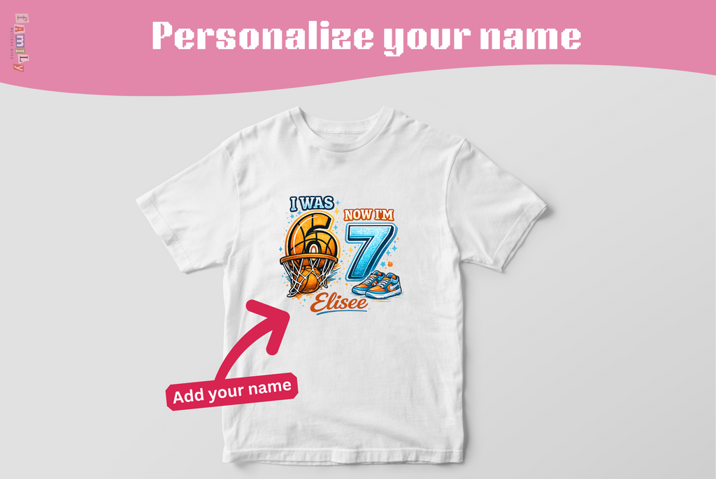 I Was 6 Now I’m 7 Basketball Birthday Shirt, Personalized Name 7th Birthday Boy Tee, Youth Kids Sports Party Gift, Custom Age, 6 7 Tshirt