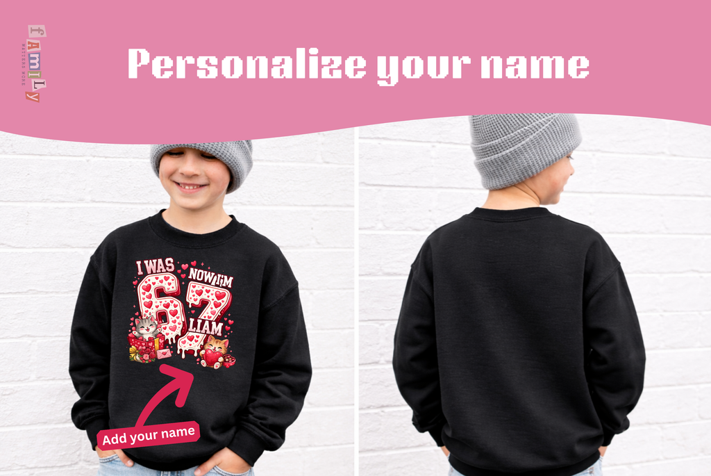 I Was 6 Now I’m 7 Valentines Birthday Shirt, Personalized Name 7th Birthday Valentines Day Tee, Matching Kids Tee, Galentines day gift