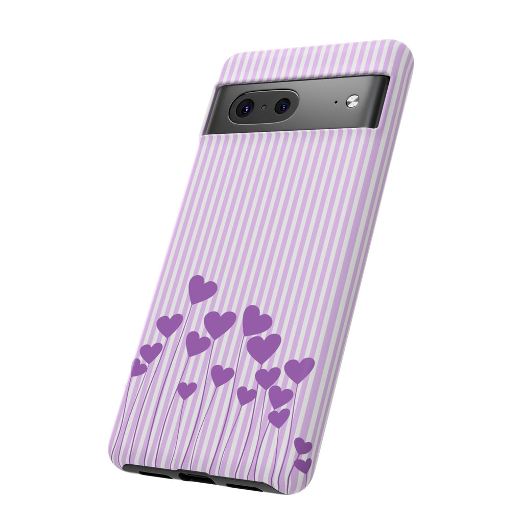 Galentines Day Striped hearts phone case, Purple Heart Floral Stripe Iphone case | Tough Cases - Iphone, Samsung and Pixel Mobile cases