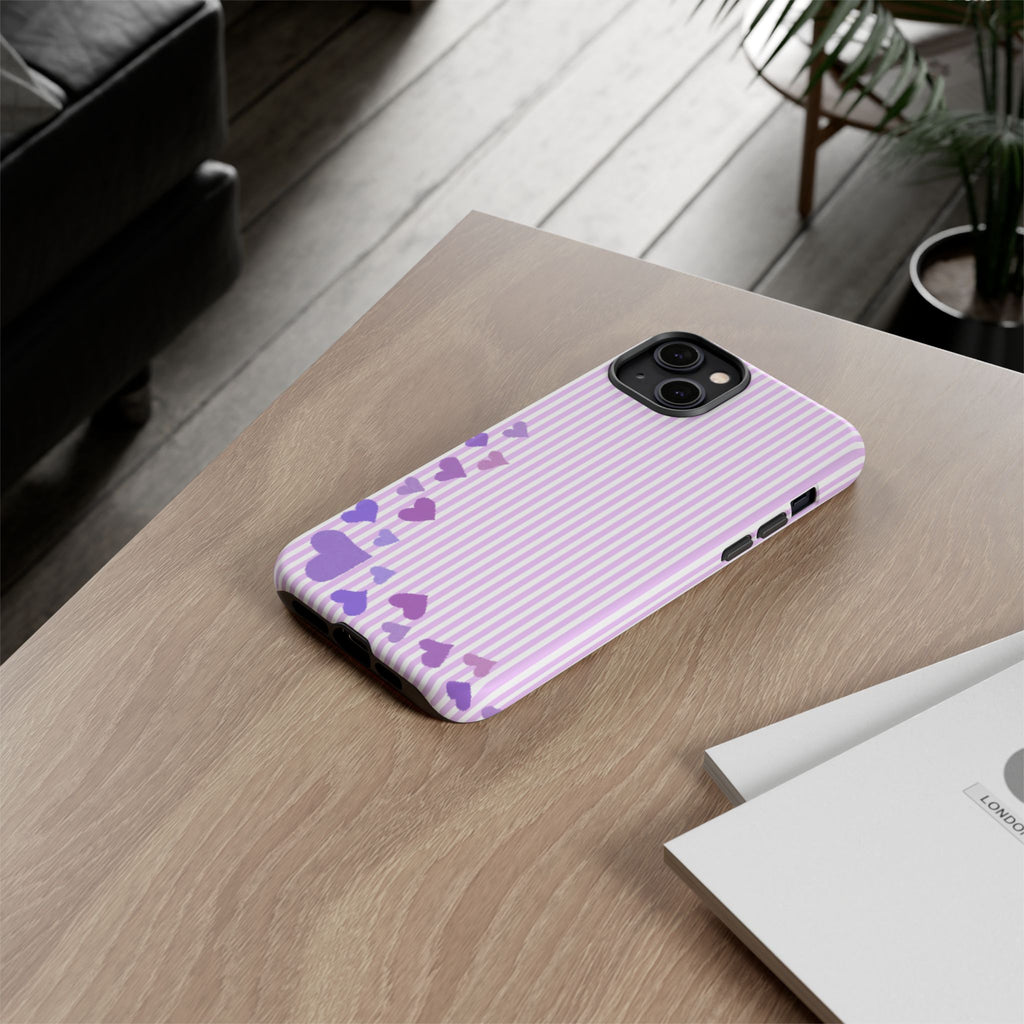 Valentines Day Striped hearts phone case, Purple Heart Floral Stripe Iphone case | Tough Cases - Iphone, Samsung and Pixel Mobile cases